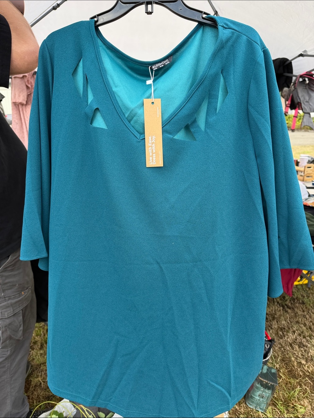 BloomChic Teal V‑Neck Cutout Women's Blouse